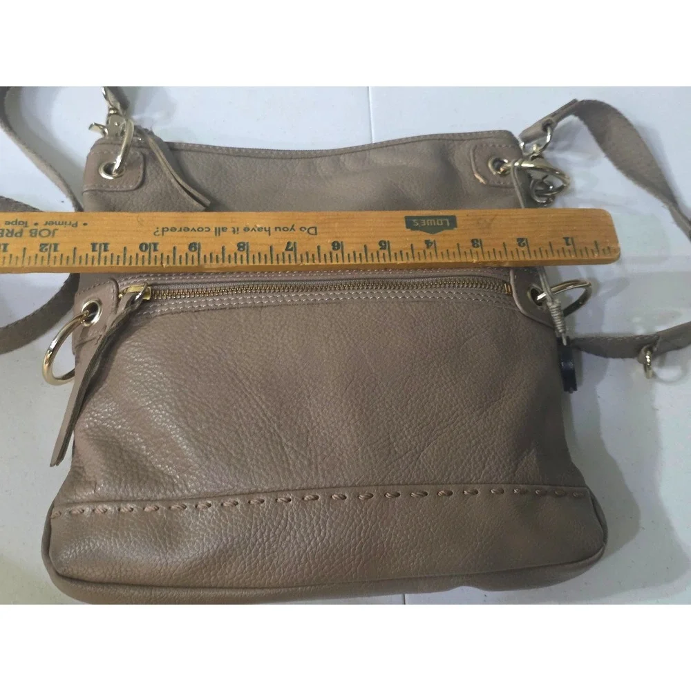 The Sak Taupe Brown Pebbled Leather Crossbody Bag Gold Hardware Adjustable Strap